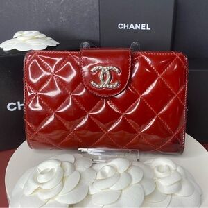 Chanel Authentic Quilted Patent Leather CC Flap Wallet With Box, Receipt & More